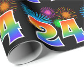 Fun Fireworks + Regenbogenmuster "24" Ereignisnumm Geschenkpapier (Rolleneckpunkt)