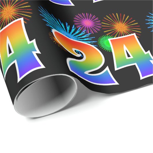 Fun Fireworks + Regenbogenmuster "24" Ereignisnumm Geschenkpapier (Rolleneckpunkt)
