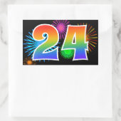 Fun Fireworks + Regenbogenmuster "24" Ereignisnumm Rechteckiger Aufkleber (Tasche)
