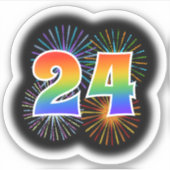 Fun Fireworks + Regenbogenmuster "24" Event # Aufkleber (Vorderseite)