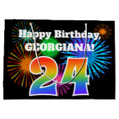 Fun Fireworks + Regenbogenmuster "24" Geburtstag # Große Geschenktüte (Rückseite)