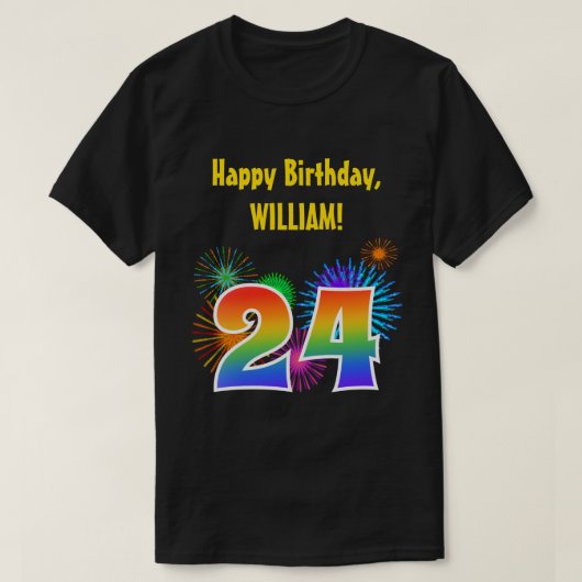 Fun Fireworks + Regenbogenmuster "24" Geburtstag # T-Shirt (Design vorne)