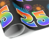 Fun Fireworks + Regenbogenmuster "25" Ereignisnumm Geschenkpapier (Rolleneckpunkt)