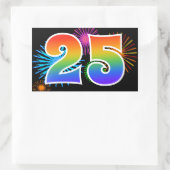 Fun Fireworks + Regenbogenmuster "25" Ereignisnumm Rechteckiger Aufkleber (Tasche)