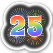 Fun Fireworks + Regenbogenmuster "25" Event # Aufkleber (Vorderseite)