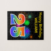 Fun Fireworks + Regenbogenmuster "25" Geburtstag # Puzzle (Horizontal)