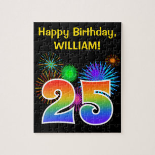 Fun Fireworks + Regenbogenmuster "25" Geburtstag # Puzzle