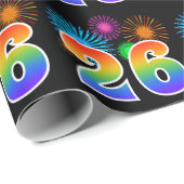 Fun Fireworks + Regenbogenmuster "26" Ereignisnumm Geschenkpapier (Rolleneckpunkt)