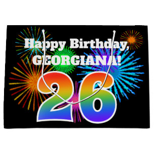 Fun Fireworks + Regenbogenmuster "26" Geburtstag # Große Geschenktüte