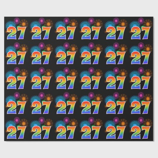 Fun Fireworks + Regenbogenmuster "27" Ereignisnumm Geschenkpapier (Flach)