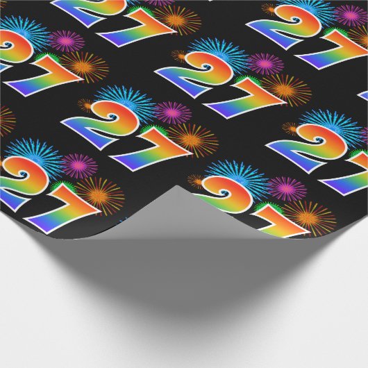 Fun Fireworks + Regenbogenmuster "27" Ereignisnumm Geschenkpapier (Ecke)