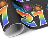 Fun Fireworks + Regenbogenmuster "27" Ereignisnumm Geschenkpapier (Rolleneckpunkt)