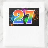 Fun Fireworks + Regenbogenmuster "27" Ereignisnumm Rechteckiger Aufkleber (Tasche)
