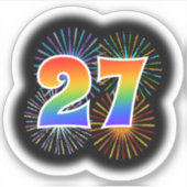 Fun Fireworks + Regenbogenmuster "27" Event # Aufkleber (Vorderseite)