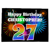 Fun Fireworks + Regenbogenmuster "27" Geburtstag # Große Geschenktüte (Rückseite)