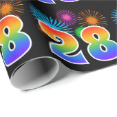 Fun Fireworks + Regenbogenmuster "28" Ereignisnumm Geschenkpapier (Rolleneckpunkt)