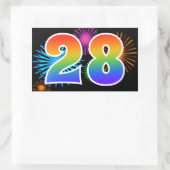 Fun Fireworks + Regenbogenmuster "28" Ereignisnumm Rechteckiger Aufkleber (Tasche)
