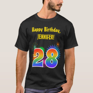 Fun Fireworks + Regenbogenmuster "28" Geburtstag # T-Shirt