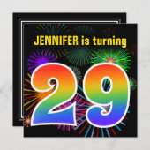 Fun Fireworks + Regenbogenmuster "29" Geburtstag # Einladung (Vorne/Hinten)