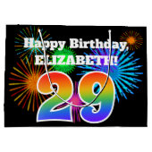 Fun Fireworks + Regenbogenmuster "29" Geburtstag # Große Geschenktüte (Rückseite)