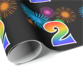 Fun Fireworks + Regenbogenmuster "2" Ereignisnumme Geschenkpapier (Rolleneckpunkt)