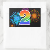 Fun Fireworks + Regenbogenmuster "2" Ereignisnumme Rechteckiger Aufkleber (Tasche)