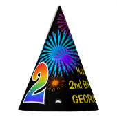 Fun Fireworks + Regenbogenmuster "2" Geburtstag # Partyhütchen (Links)