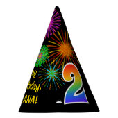 Fun Fireworks + Regenbogenmuster "2" Geburtstag # Partyhütchen (Rechts)