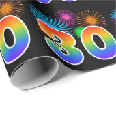 Fun Fireworks + Regenbogenmuster "30" Ereignisnumm Geschenkpapier (Rolleneckpunkt)