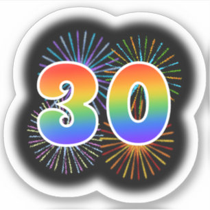 Fun Fireworks + Regenbogenmuster "30" Event # Aufkleber