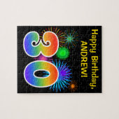 Fun Fireworks + Regenbogenmuster "30" Geburtstag # Puzzle (Horizontal)