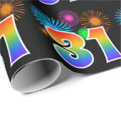 Fun Fireworks + Regenbogenmuster "31" Ereignisnumm Geschenkpapier (Rolleneckpunkt)