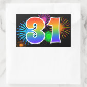 Fun Fireworks + Regenbogenmuster "31" Ereignisnumm Rechteckiger Aufkleber (Tasche)