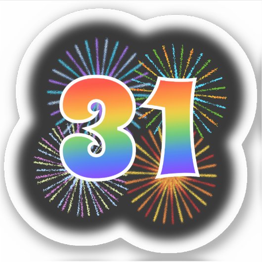Fun Fireworks + Regenbogenmuster "31" Event # Aufkleber (Vorderseite)