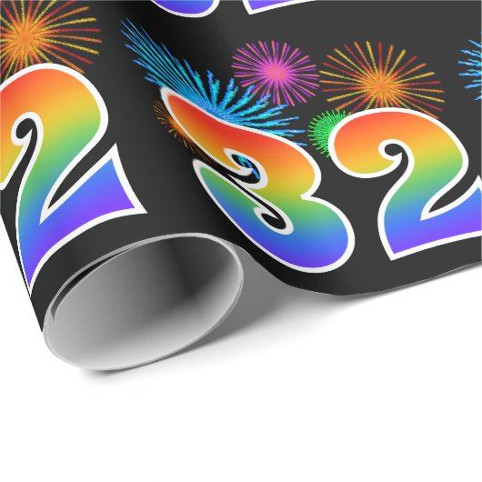 Fun Fireworks + Regenbogenmuster "32" Ereignisnumm Geschenkpapier (Rolleneckpunkt)