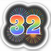 Fun Fireworks + Regenbogenmuster "32" Event # Aufkleber (Vorderseite)