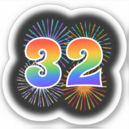 Fun Fireworks + Regenbogenmuster "32" Event # Aufkleber