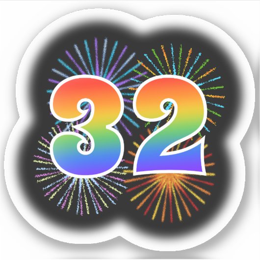 Fun Fireworks + Regenbogenmuster "32" Event # Aufkleber (Vorderseite)