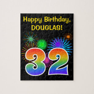 Fun Fireworks + Regenbogenmuster "32" Geburtstag # Puzzle