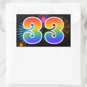 Fun Fireworks + Regenbogenmuster "33" Ereignisnumm Rechteckiger Aufkleber (Tasche)