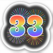 Fun Fireworks + Regenbogenmuster "33" Event # Aufkleber (Vorderseite)
