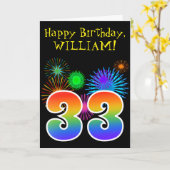 Fun Fireworks + Regenbogenmuster "33" Geburtstag # Karte (Gelbe Blume)