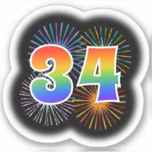 Fun Fireworks + Regenbogenmuster "34" Event # Aufkleber