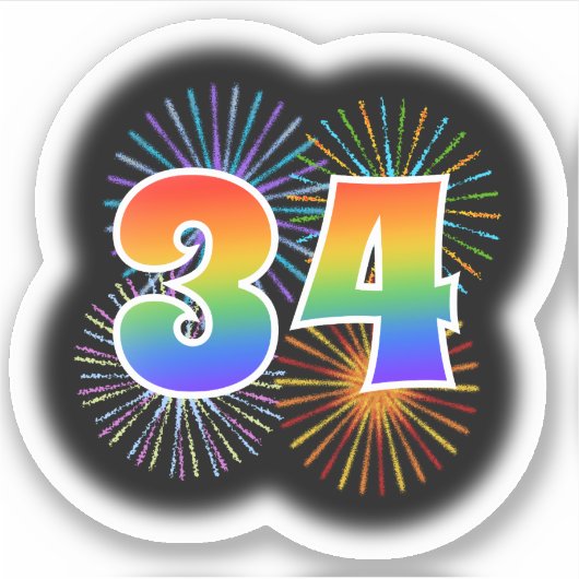 Fun Fireworks + Regenbogenmuster "34" Event # Aufkleber (Vorderseite)