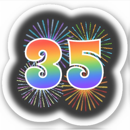 Fun Fireworks + Regenbogenmuster "35" Event # Aufkleber (Vorderseite)