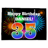 Fun Fireworks + Regenbogenmuster "35" Geburtstag # Große Geschenktüte (Rückseite)