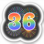 Fun Fireworks + Regenbogenmuster "36" Event # Aufkleber (Vorderseite)