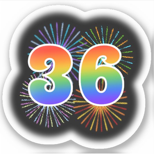Fun Fireworks + Regenbogenmuster "36" Event # Aufkleber (Vorderseite)
