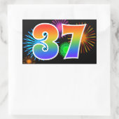 Fun Fireworks + Regenbogenmuster "37" Ereignisnumm Rechteckiger Aufkleber (Tasche)