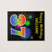 Fun Fireworks + Regenbogenmuster "37" Geburtstag # Puzzle (Horizontal)